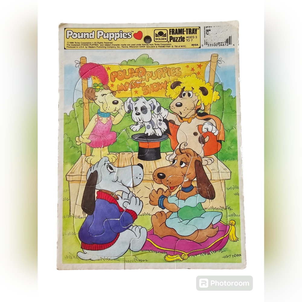 Vintage Pound Puppies Puzzle 1986 Golden Frame